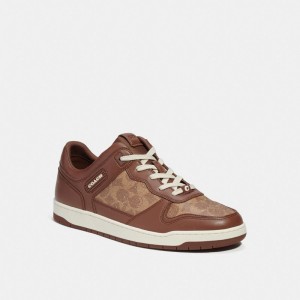 Men's COACH C201 Sneakers Brown | 01364GNMD